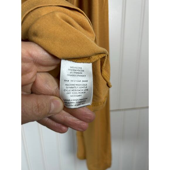 Eileen Fisher women’s mustard Jersey T Shirt Top Long Sleeves size L - Picture 6 of 8